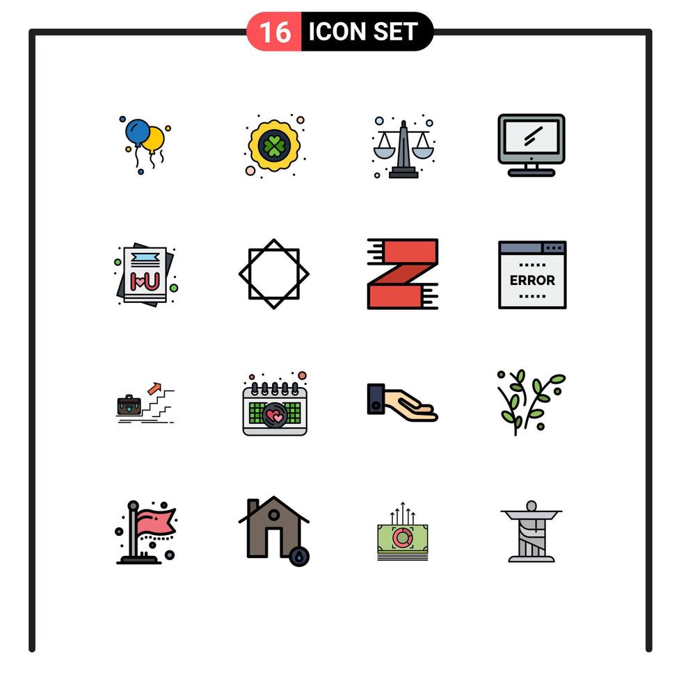 Pack of 16 Modern Flat Color Filled Lines Signs and Symbols for Web Print Media such as message card equality pc device Editable Creative Vector Design Elements