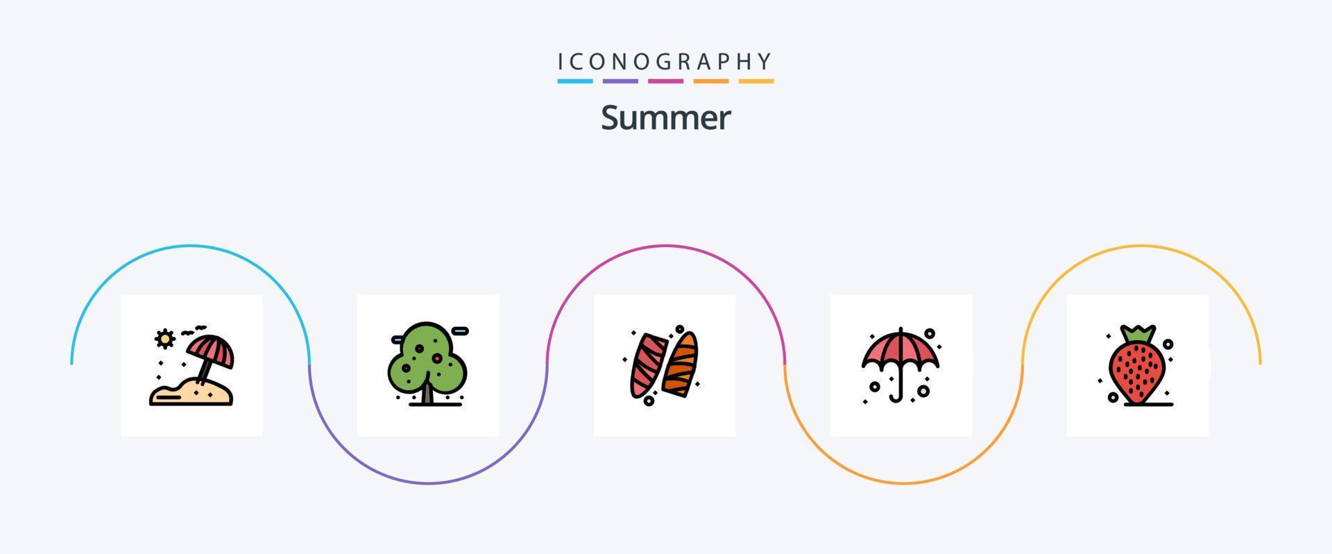 paquete de 5 iconos planos llenos de línea de verano que incluye playa. baya. Deportes. mojado. sombrilla vector