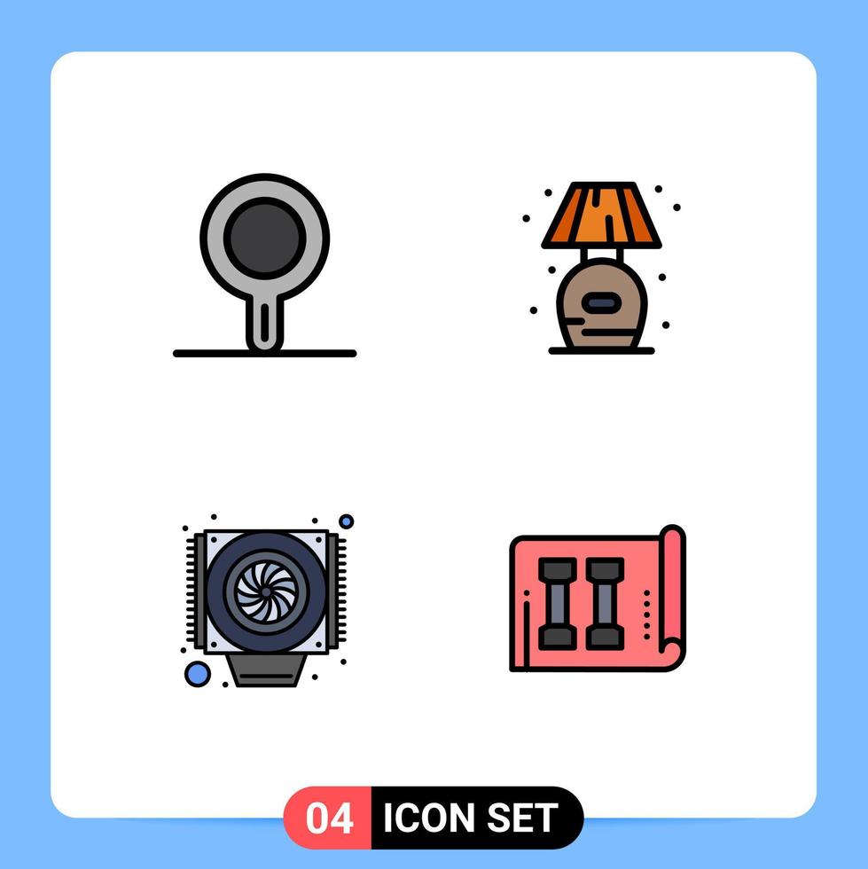 4 Thematic Vector Filledline Flat Colors and Editable Symbols of kitchen fan home lump fitness Editable Vector Design Elements