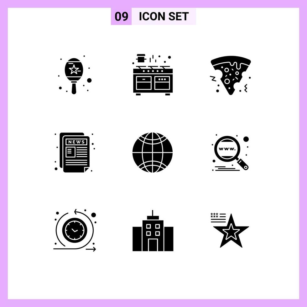 Modern Set of 9 Solid Glyphs and symbols such as world global fast food news letter newspaper Editable Vector Design Elements
