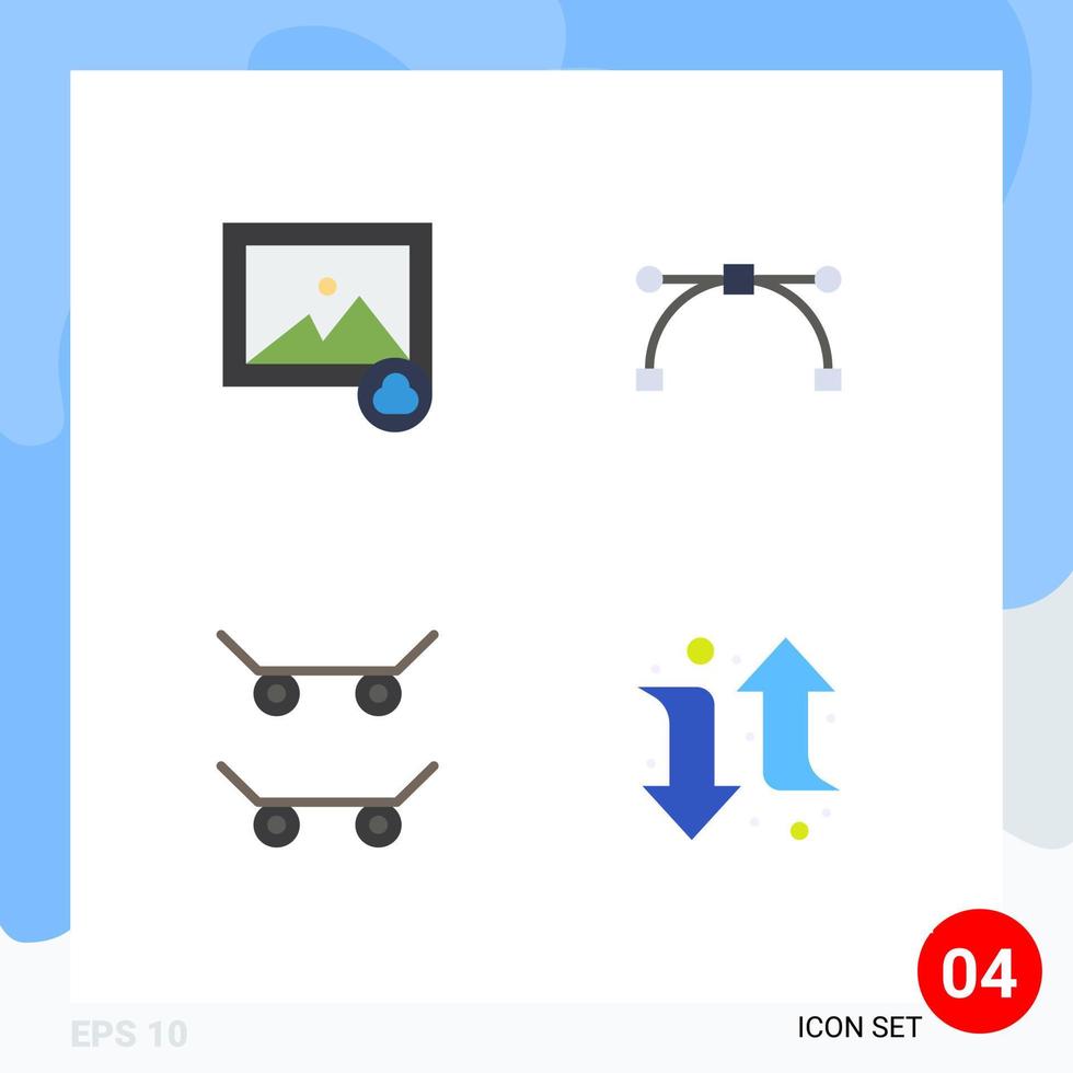 Group of 4 Modern Flat Icons Set for cloud left anchor skateboard 5 Editable Vector Design Elements