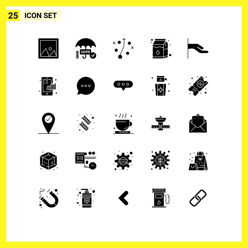25 Universal Solid Glyphs Set for Web and Mobile Applications share alms secure pak milk Editable Vector Design Elements