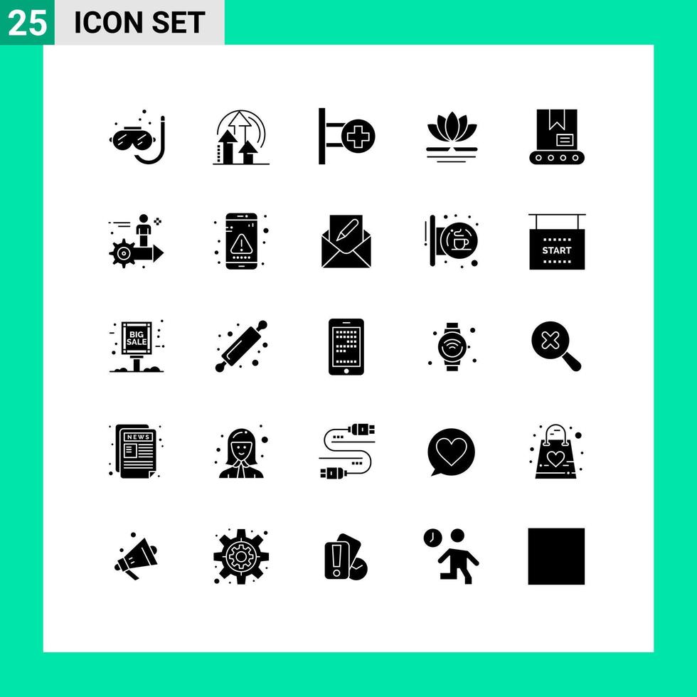 Modern Set of 25 Solid Glyphs Pictograph of construction chinese medical massage flower Editable Vector Design Elements