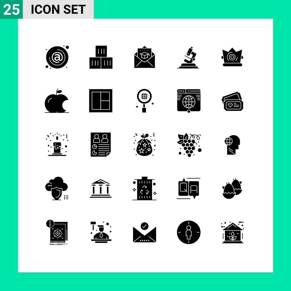 25 Solid Glyph concept for Websites Mobile and Apps best science transportation microsope mail Editable Vector Design Elements