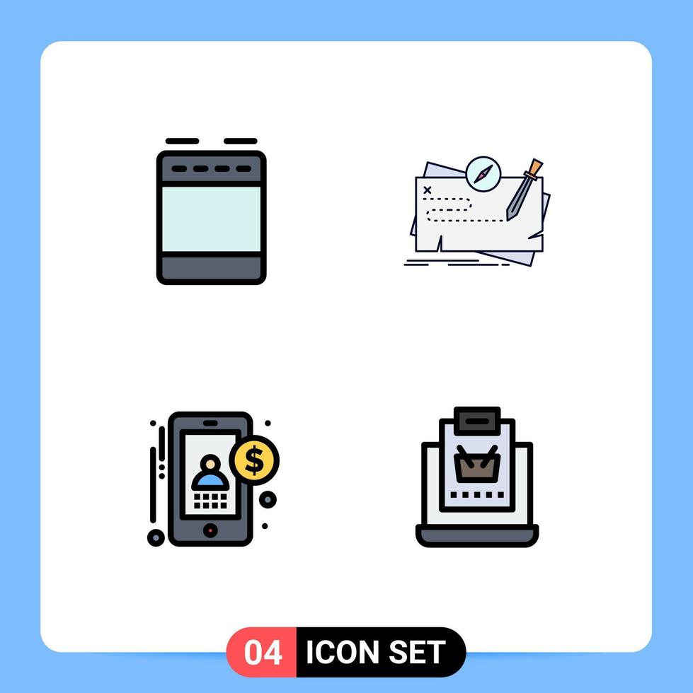 4 colores planos de línea de llenado de vectores temáticos y símbolos editables de electrodomésticos contador horno misión dinero elementos de diseño de vectores editables