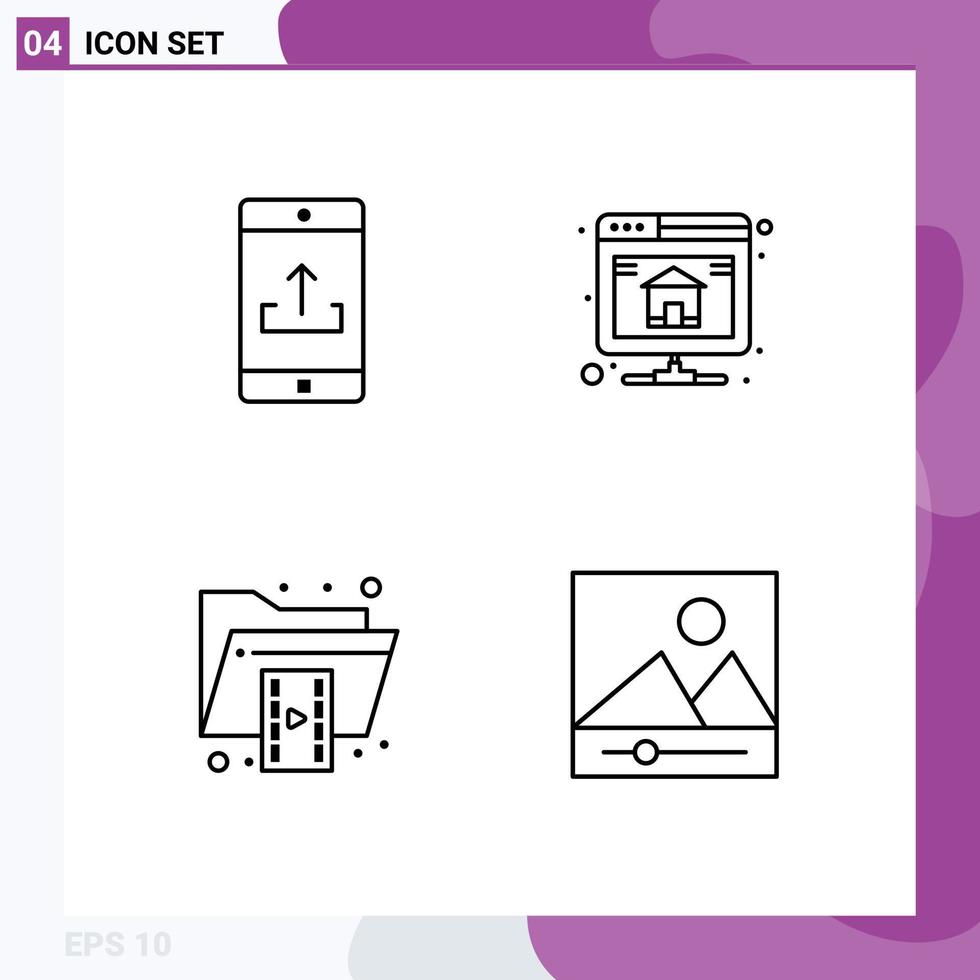 4 Creative Icons Modern Signs and Symbols of application document smartphone database folder Editable Vector Design Elements