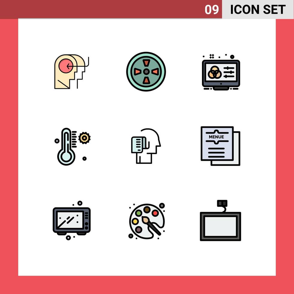 Set of 9 Modern UI Icons Symbols Signs for person human adjustment weather temperature Editable Vector Design Elements