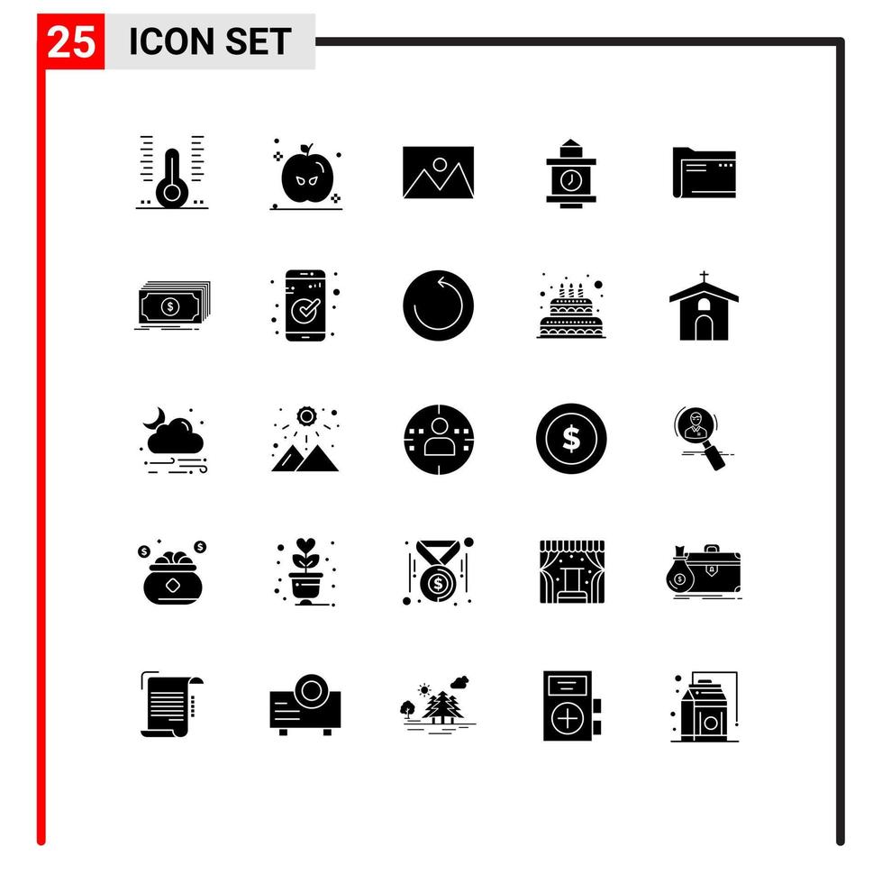 Set of 25 Modern UI Icons Symbols Signs for archive station appliances time photo Editable Vector Design Elements