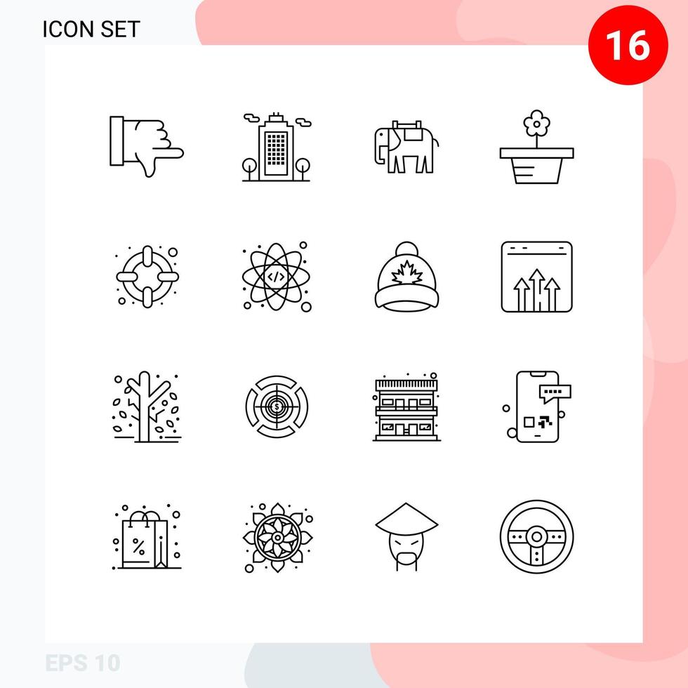 16 Universal Outline Signs Symbols of support help animal present nature Editable Vector Design Elements