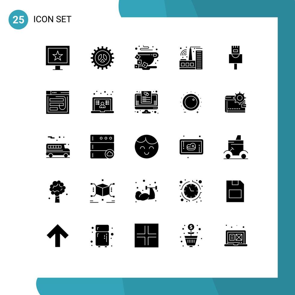 25 Solid Glyph concept for Websites Mobile and Apps email cable break industry building Editable Vector Design Elements
