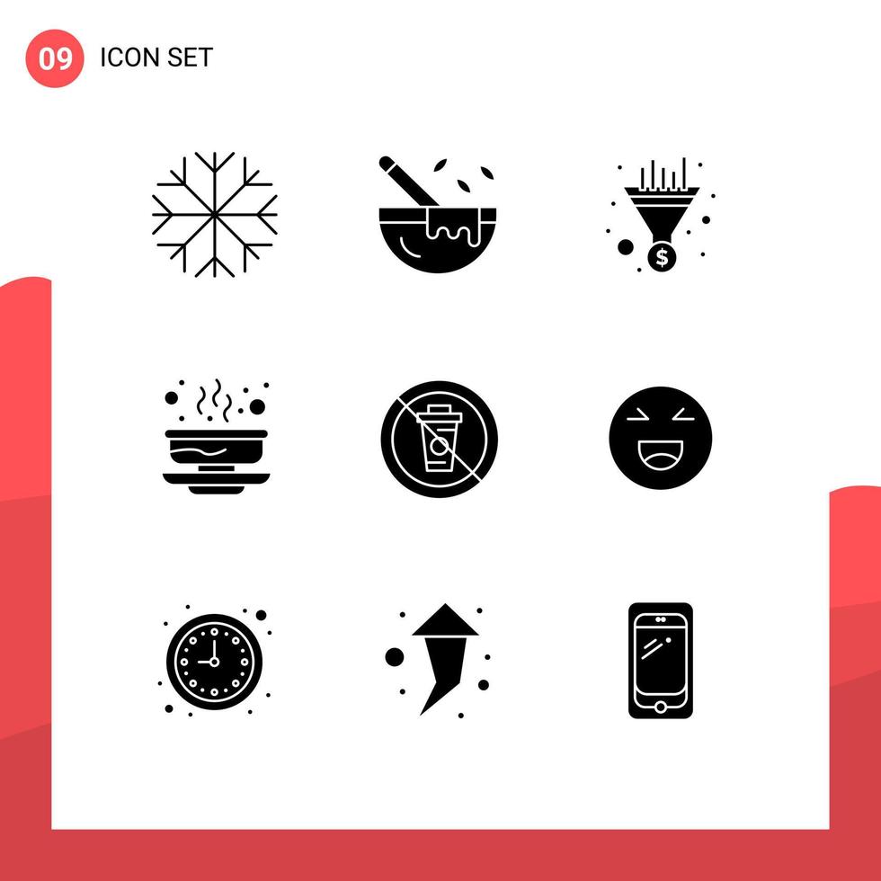 User Interface Pack of 9 Basic Solid Glyphs of diet fall funnel food hot Editable Vector Design Elements