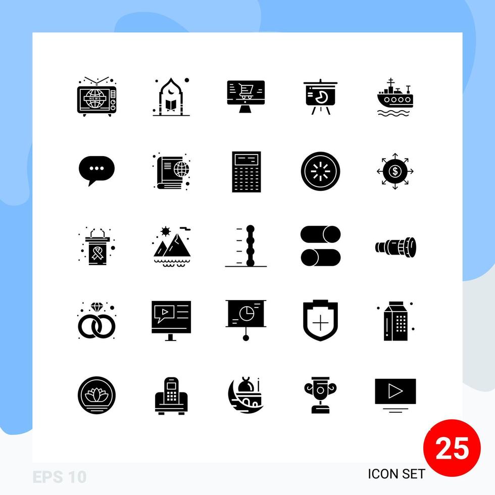 25 Creative Icons Modern Signs and Symbols of ship pie chart moon sales chart Editable Vector Design Elements