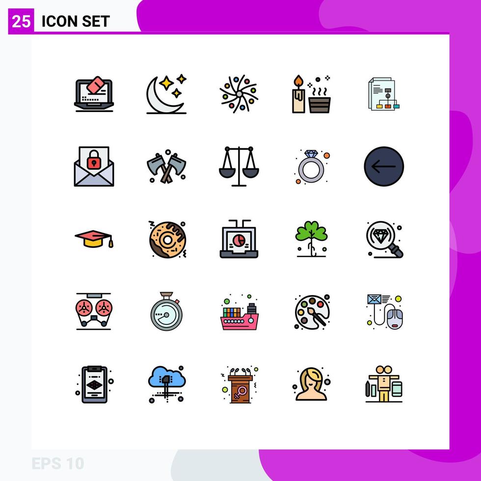 25 Universal Filled line Flat Color Signs Symbols of graph wellness galaxy spa candle Editable Vector Design Elements