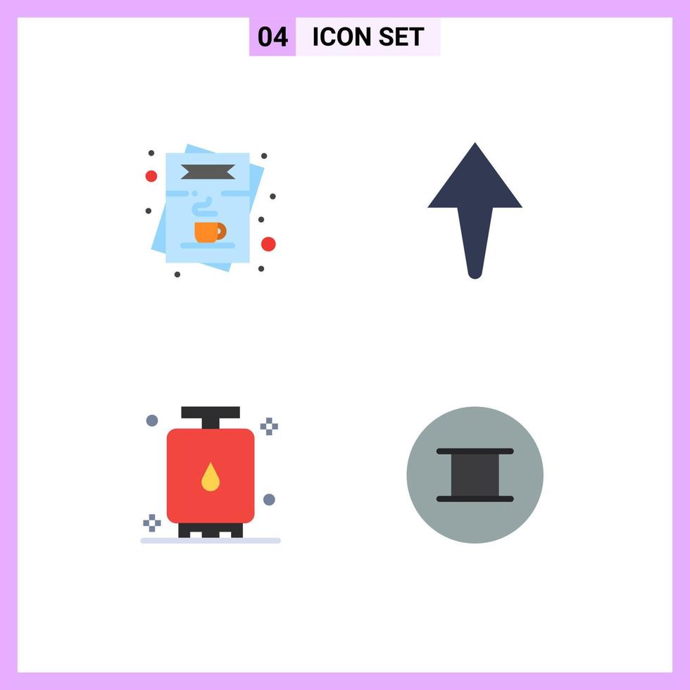 Modern Set of 4 Flat Icons Pictograph of cafe gas menu up tank Editable Vector Design Elements
