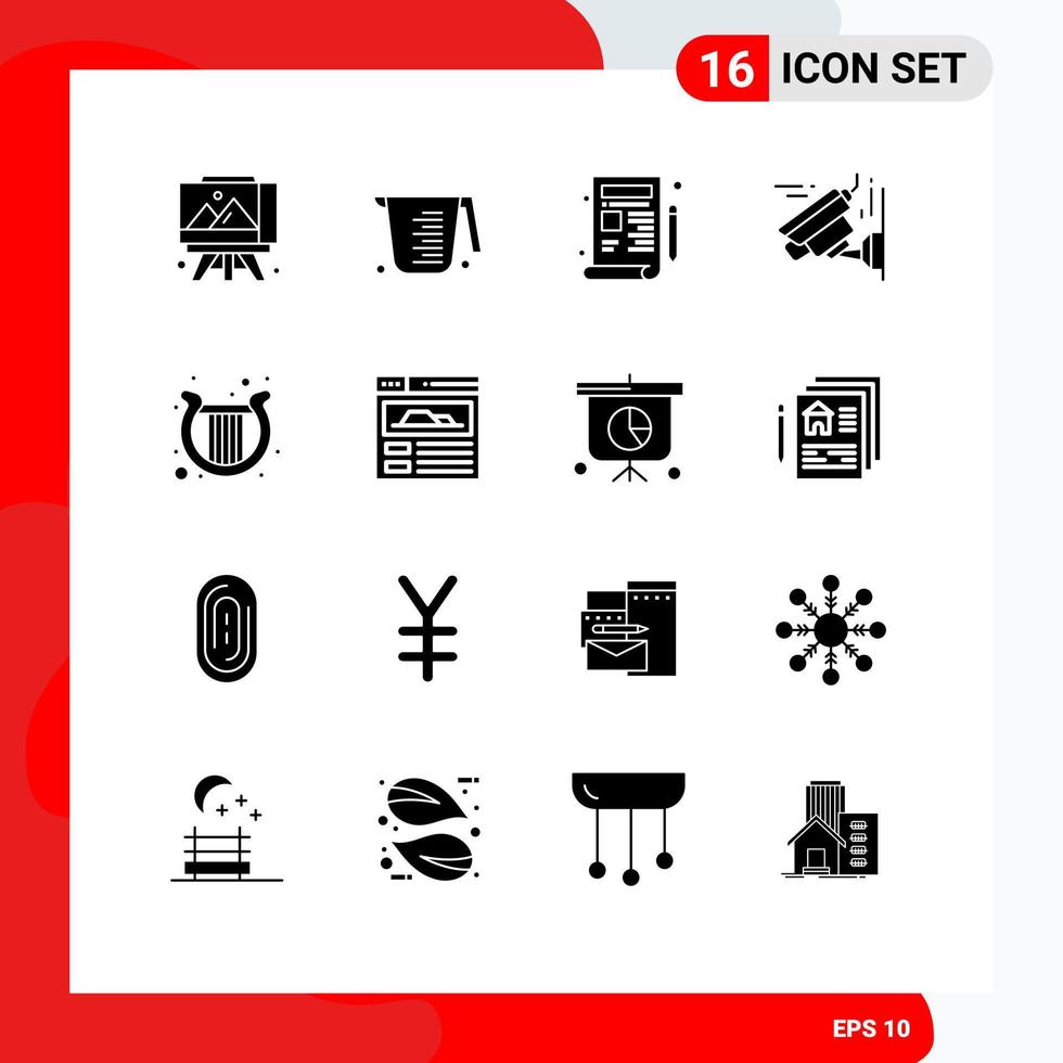 Mobile Interface Solid Glyph Set of 16 Pictograms of patrick ireland design harp image Editable Vector Design Elements