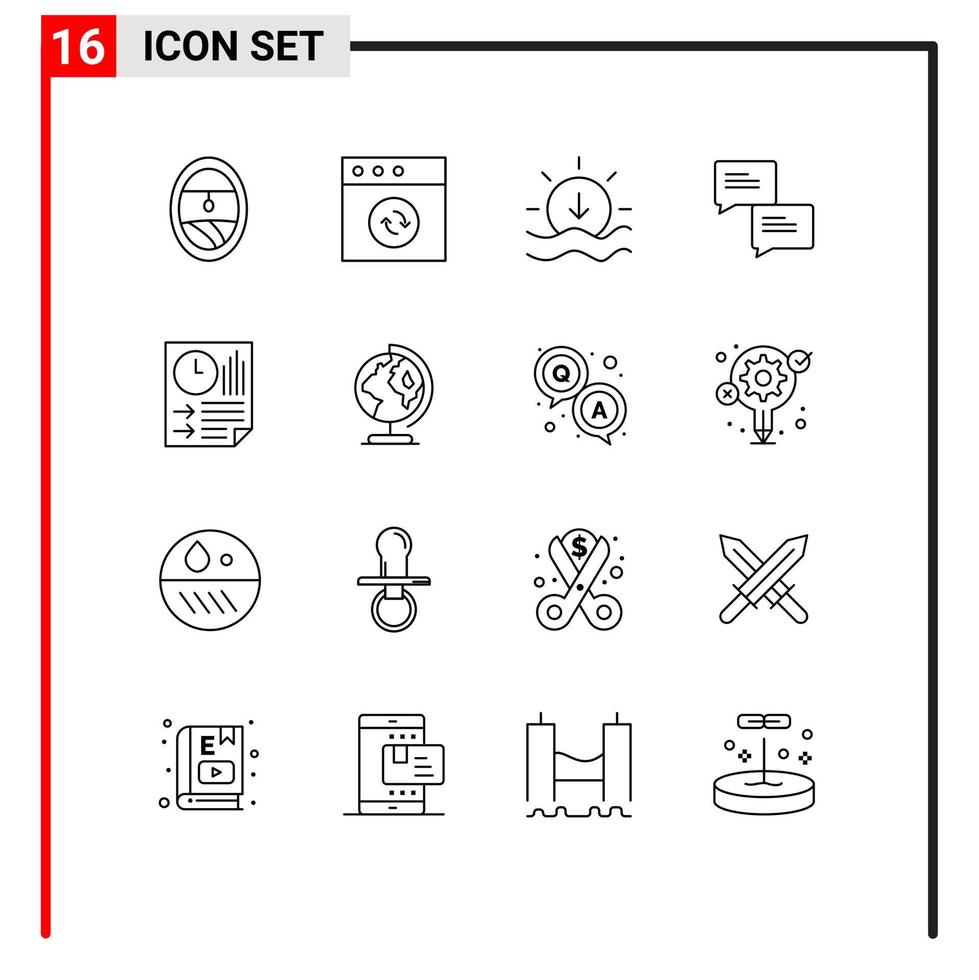 Group of 16 Outlines Signs and Symbols for earth paper weather page bars Editable Vector Design Elements