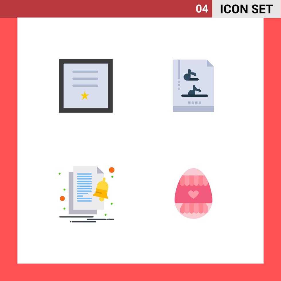 Universal Icon Symbols Group of 4 Modern Flat Icons of badges file ribbon music notify Editable Vector Design Elements