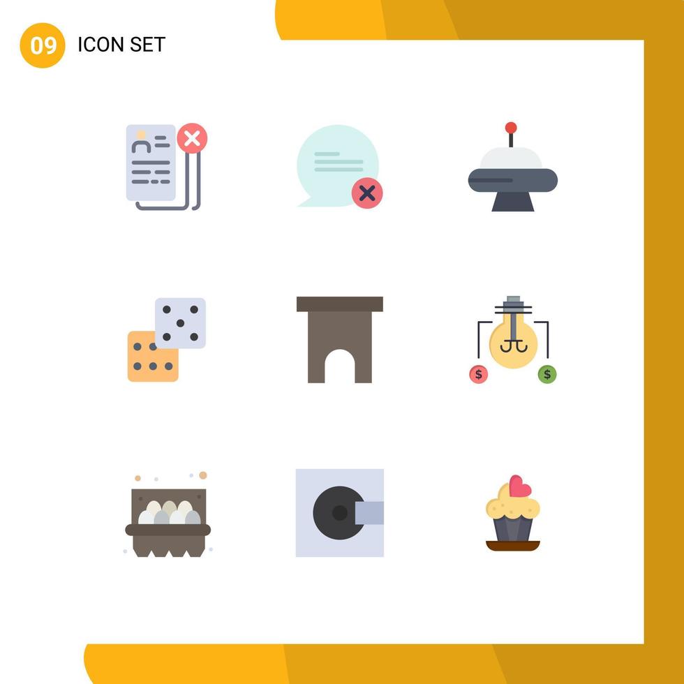 Flat Color Pack of 9 Universal Symbols of marketplace building interaction gambling casino Editable Vector Design Elements