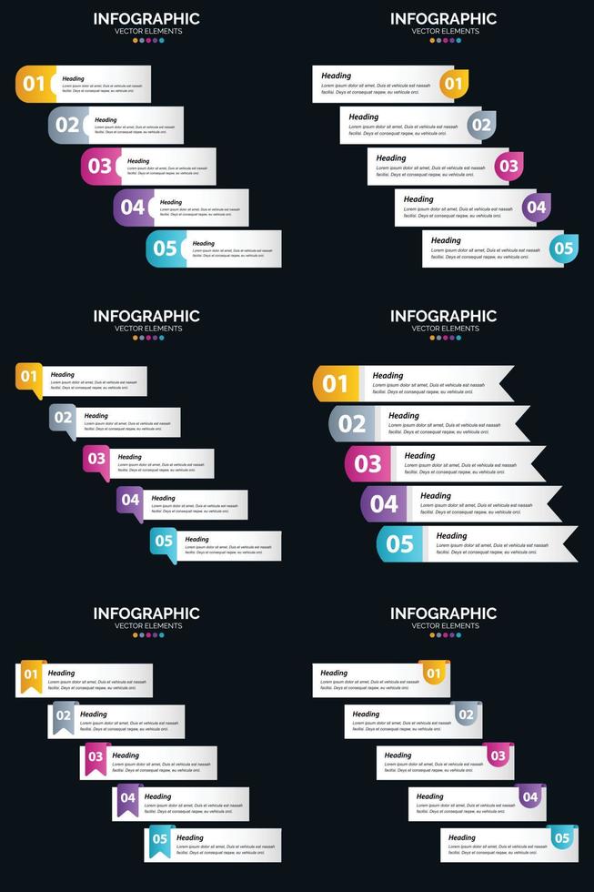 Vector 6 Infographics Pack Presentation slide template 5 Steps cycle diagrams and timelines