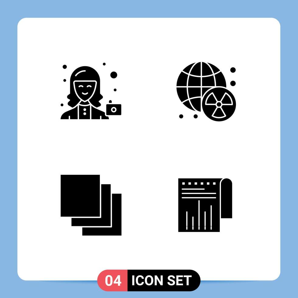 4 Thematic Vector Solid Glyphs and Editable Symbols of avatar cascade profile radioactive layers Editable Vector Design Elements