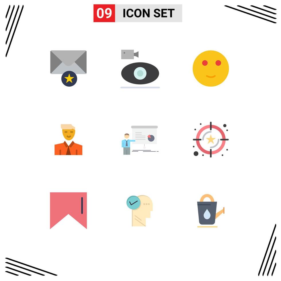 Pack of 9 Modern Flat Colors Signs and Symbols for Web Print Media such as graph teacher embarrassed student man Editable Vector Design Elements