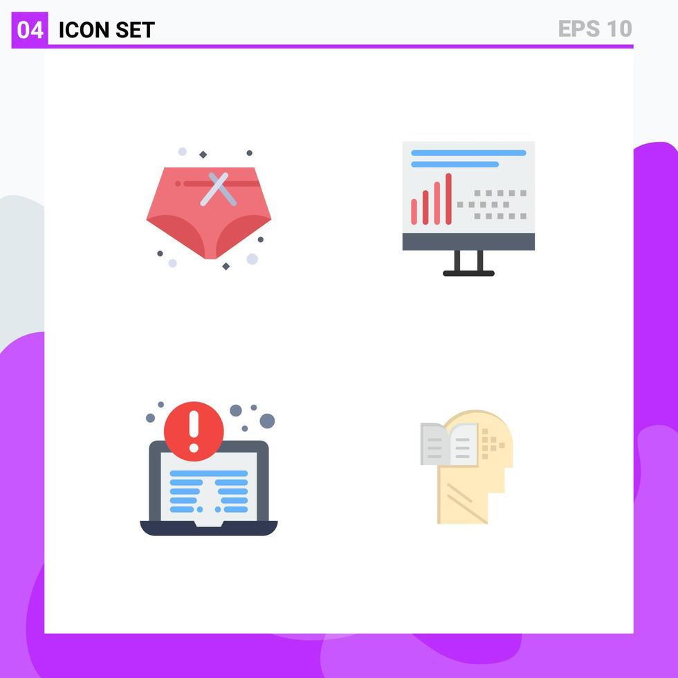 Set of 4 Vector Flat Icons on Grid for shorts laptop coding programing knowledge Editable Vector Design Elements