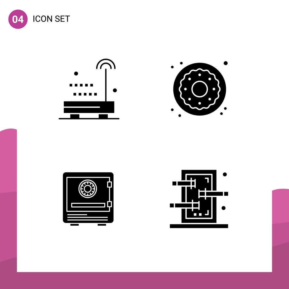 Editable Vector Line Pack of 4 Simple Solid Glyphs of devices bank technology food lock Editable Vector Design Elements