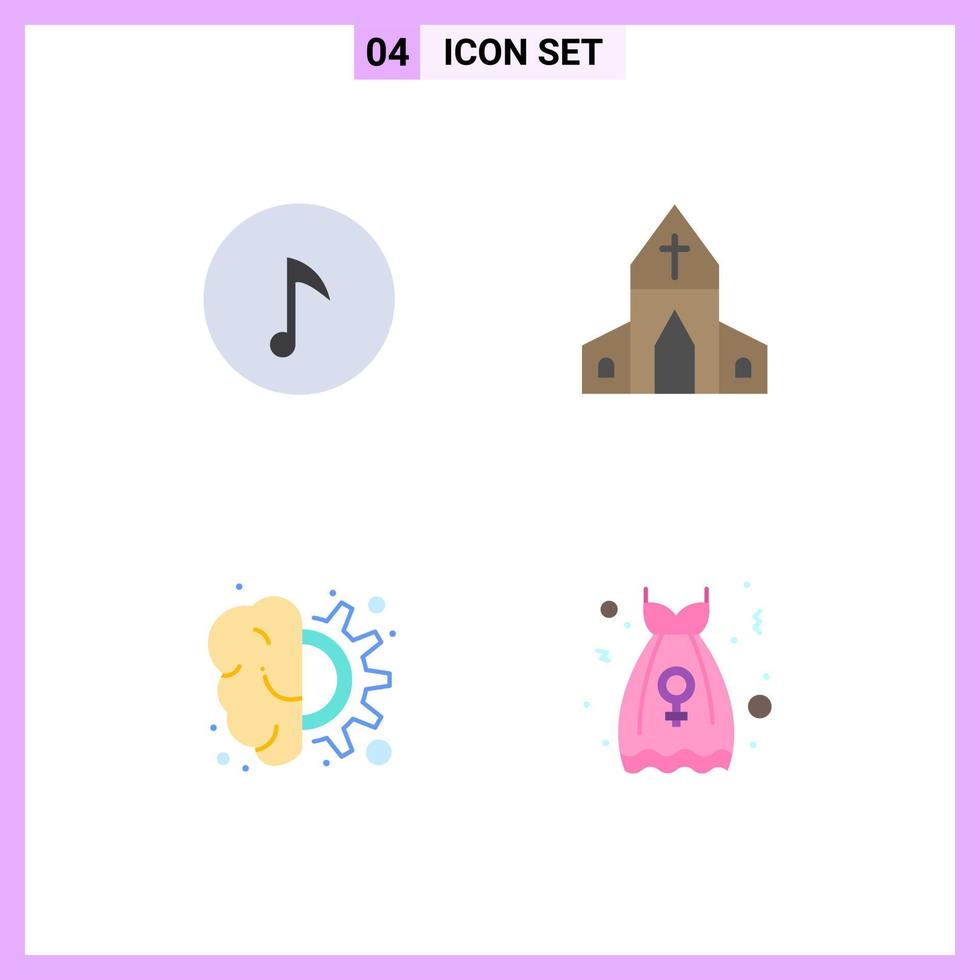 Set of 4 Modern UI Icons Symbols Signs for key gear church cross thinking Editable Vector Design Elements