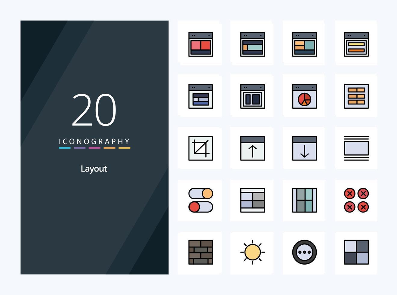 20 Layout line Filled icon for presentation vector