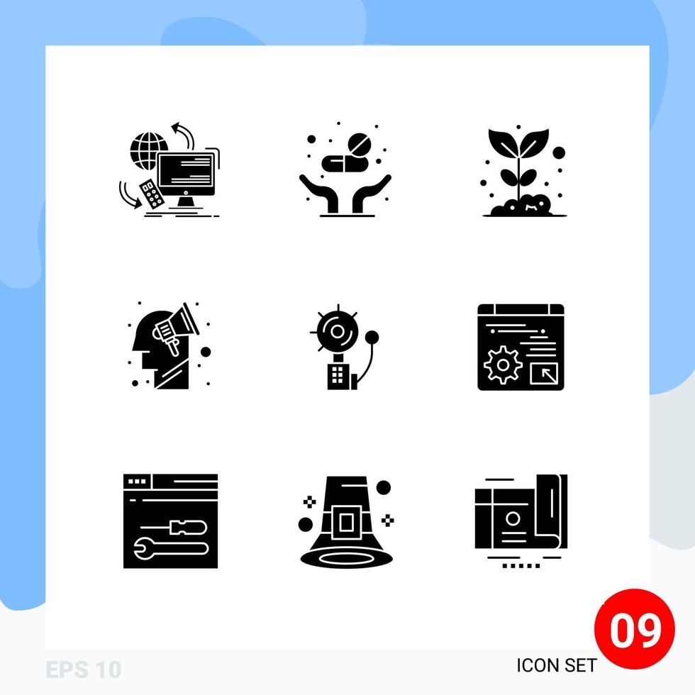 9 Universal Solid Glyph Signs Symbols of brain storming plan care campaign nature Editable Vector Design Elements