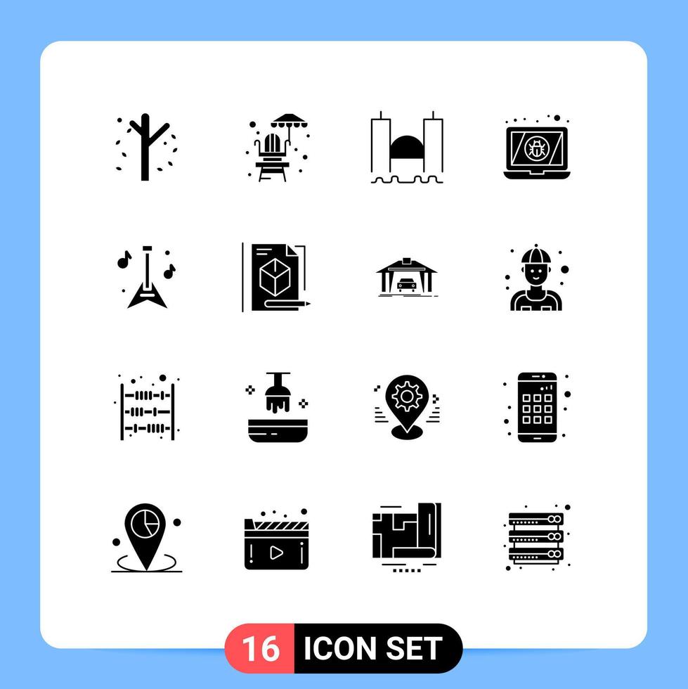 16 Solid Glyph concept for Websites Mobile and Apps guitar laptop bridge device river Editable Vector Design Elements