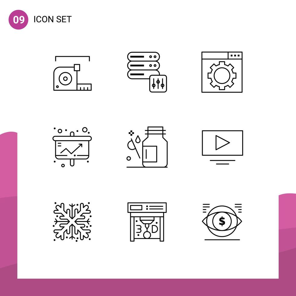 Mobile Interface Outline Set of 9 Pictograms of health statistic optimization presentation chart Editable Vector Design Elements