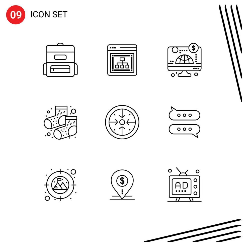 Pictogram Set of 9 Simple Outlines of operation goals online stages footwear Editable Vector Design Elements