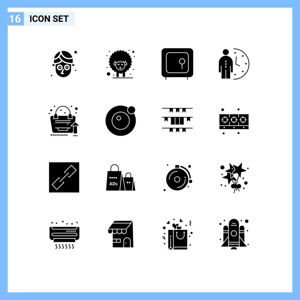 Pictogram Set of 16 Simple Solid Glyphs of grow up optimization box management clock Editable Vector Design Elements