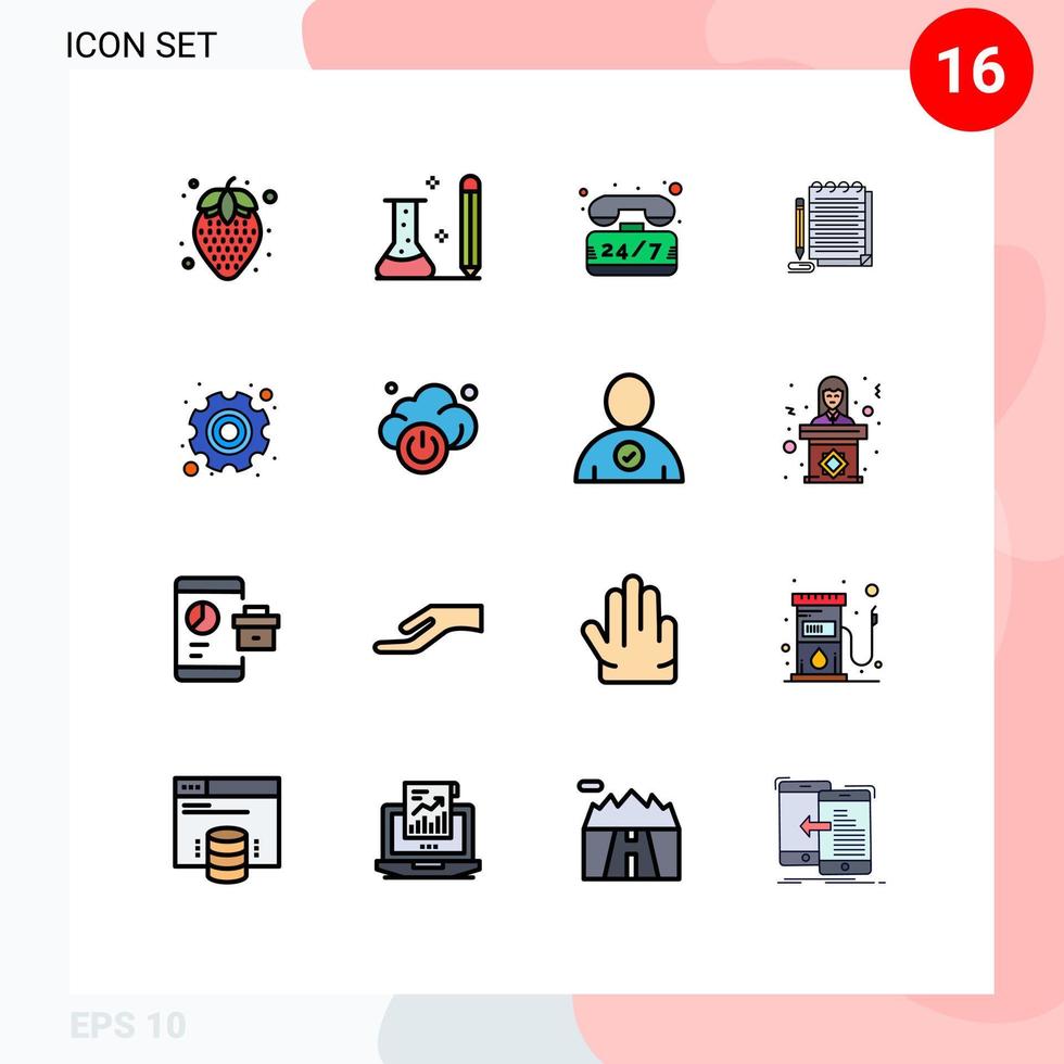 16 iconos creativos, signos y símbolos modernos de engranajes, bloc de notas de ayuda, elementos de diseño de vectores creativos editables