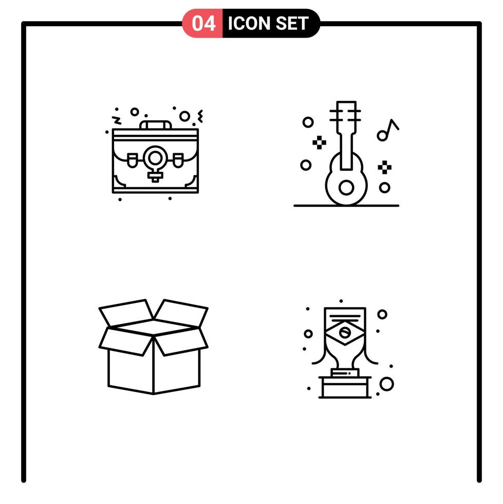 4 Creative Icons Modern Signs and Symbols of bag box office guitar product Editable Vector Design Elements