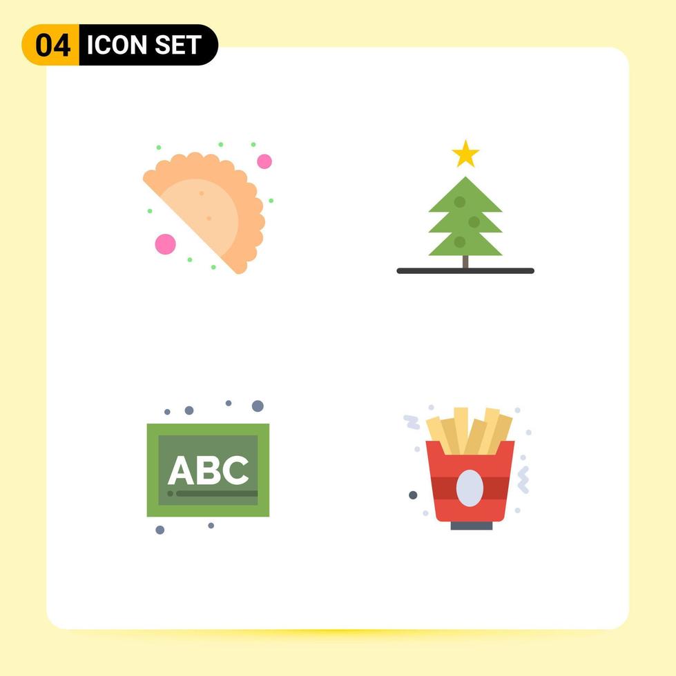 4 Universal Flat Icons Set for Web and Mobile Applications food school tree abc food Editable Vector Design Elements