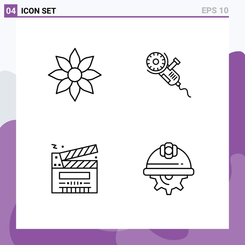 Group of 4 Modern Filledline Flat Colors Set for amaryllis blade flower circular saw cut Editable Vector Design Elements