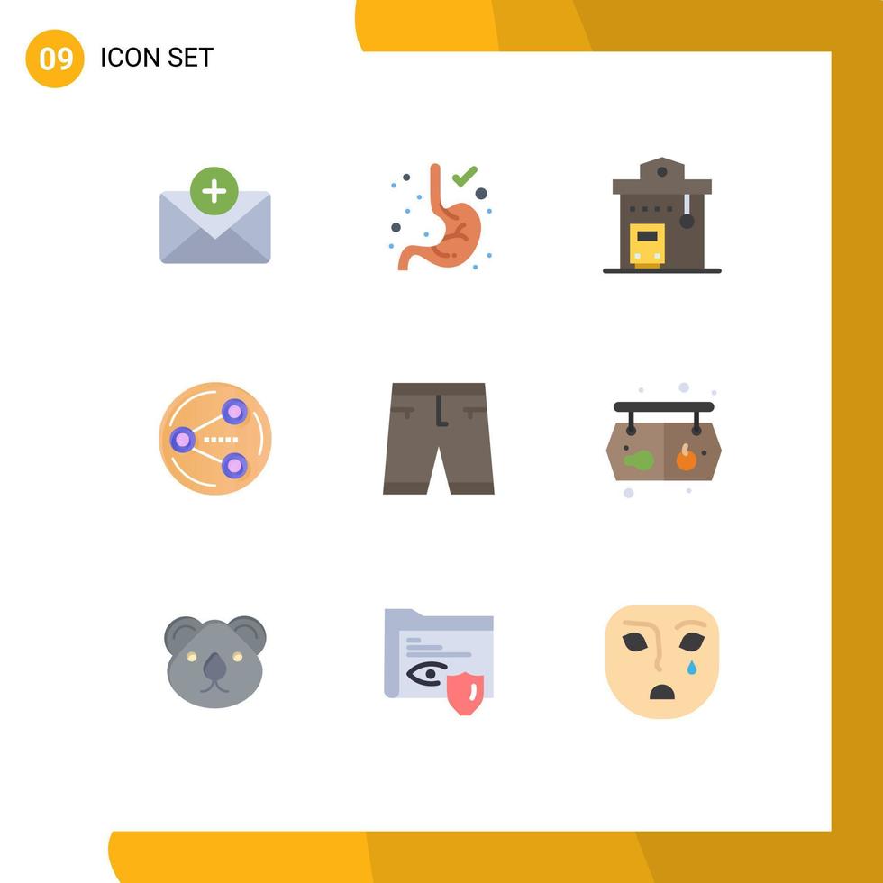 Set of 9 Vector Flat Colors on Grid for clothing accessories road integration media sharing Editable Vector Design Elements