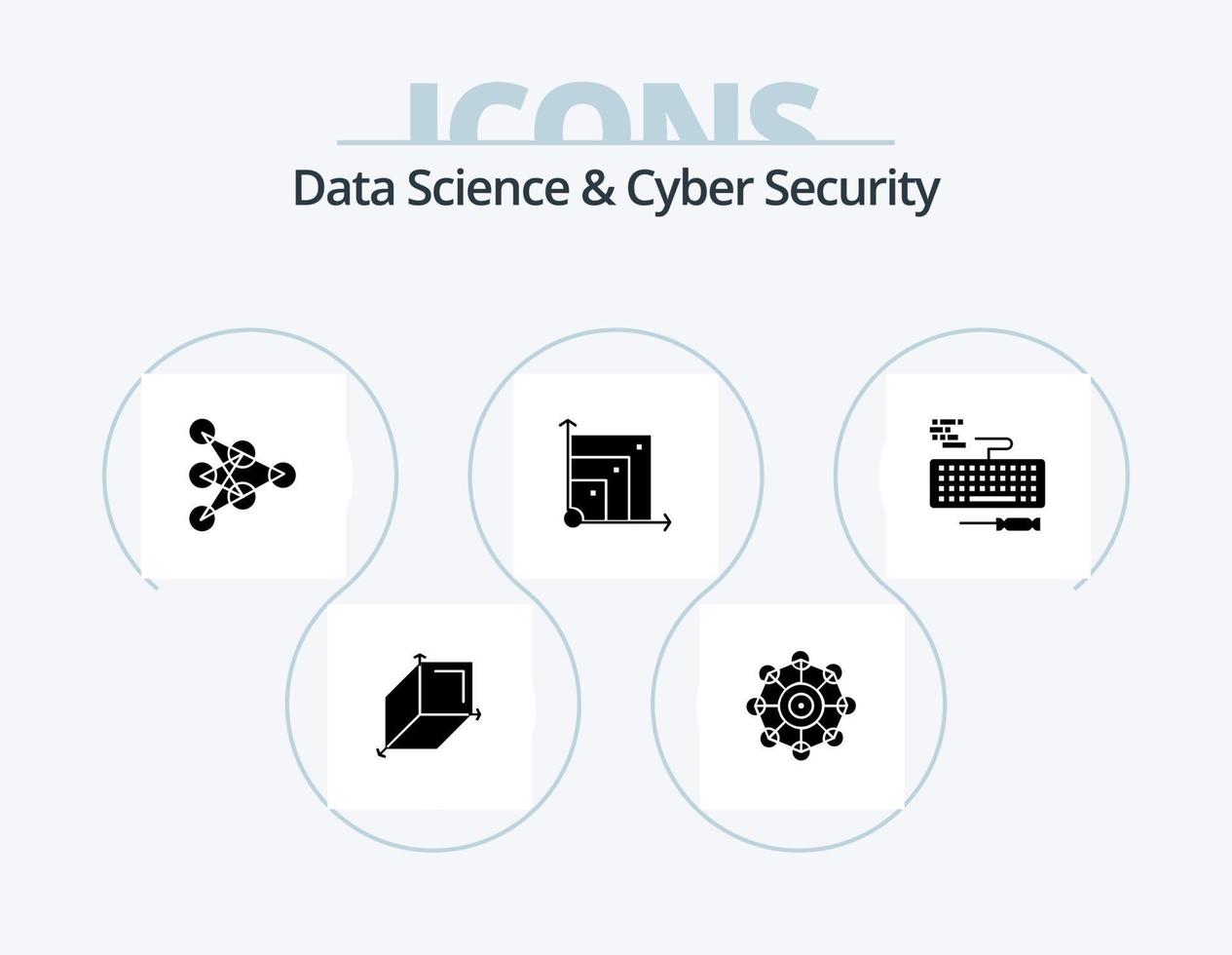 Data Science And Cyber Security Glyph Icon Pack 5 Icon Design. keyboard. scince. learning. scalabel system. scalabel vector