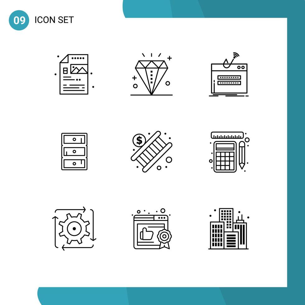 Pack of 9 creative Outlines of banking closet fraud cabinet theft Editable Vector Design Elements