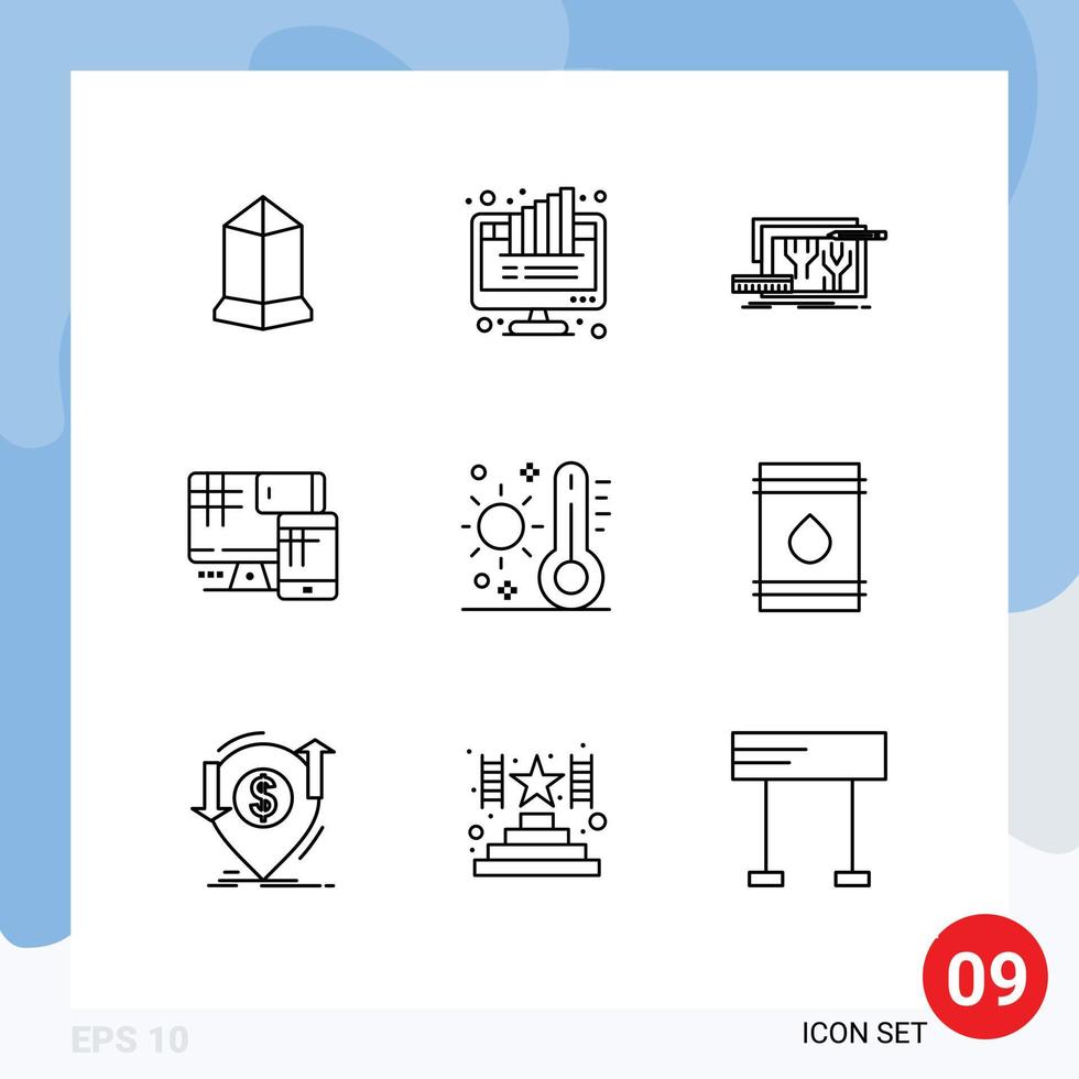 Stock Vector Icon Pack of 9 Line Signs and Symbols for education monitor pie computer design Editable Vector Design Elements
