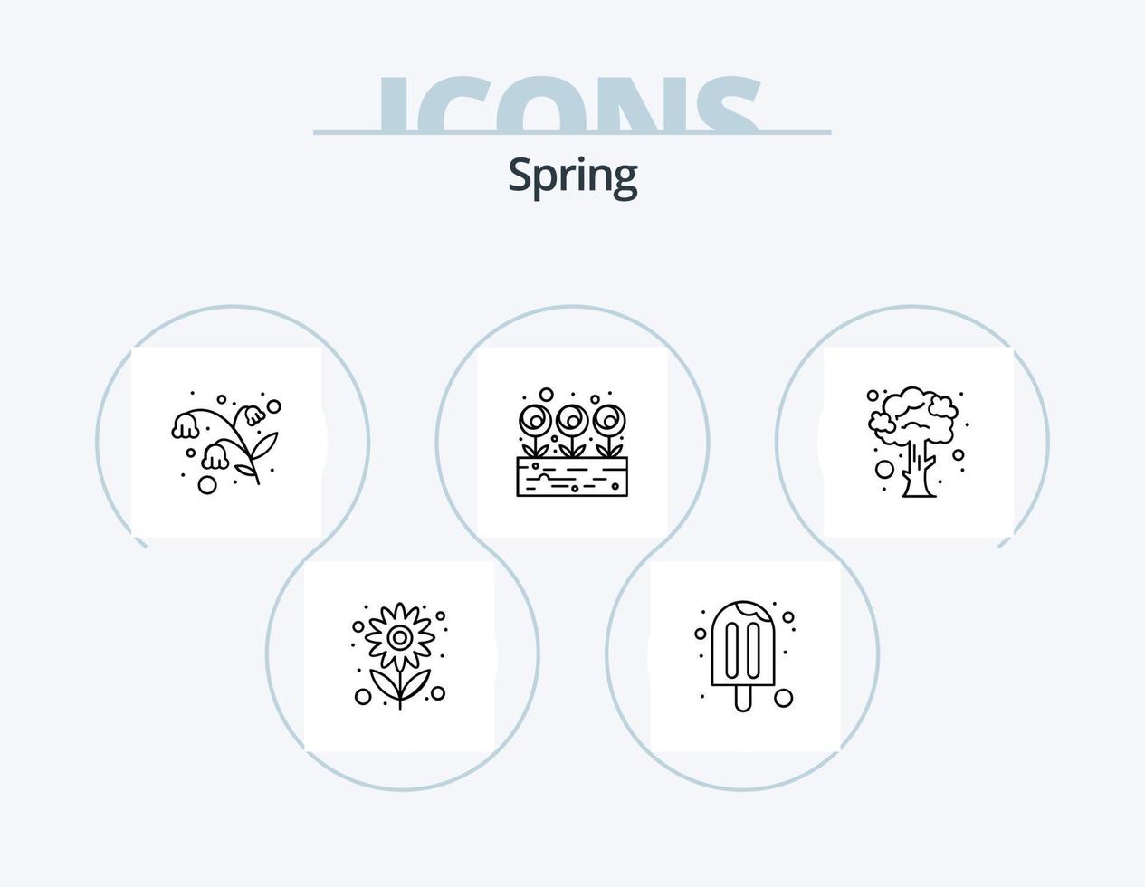 Spring Line Icon Pack 5 Icon Design. grasses. healthy. sunny day. fruit. soap vector