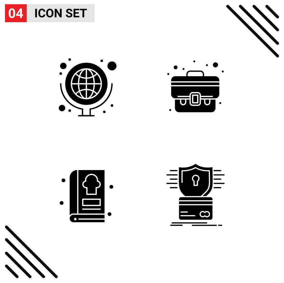 Set of 4 Modern UI Icons Symbols Signs for geography cooking school supplies suitcase kitchen Editable Vector Design Elements