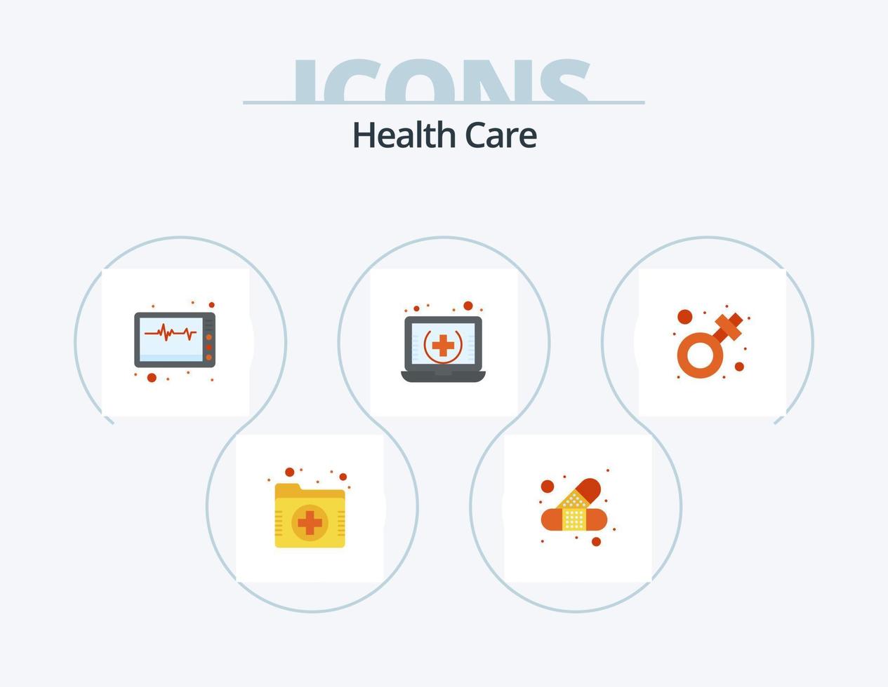 cuidado de la salud paquete de iconos planos 5 diseño de iconos. género. en línea. máquina. médico. cuidado de la salud vector