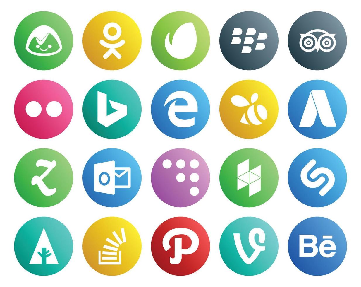 Paquete de 20 íconos de redes sociales que incluye stockoverflow shazam edge houzz Outlook vector