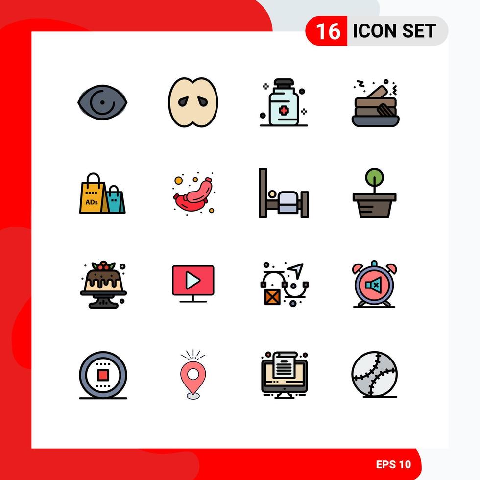 Set of 16 Modern UI Icons Symbols Signs for bag food peach pancake medicine Editable Creative Vector Design Elements