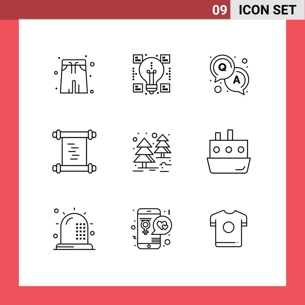 9 User Interface Outline Pack of modern Signs and Symbols of car tree question jungle manuscript Editable Vector Design Elements