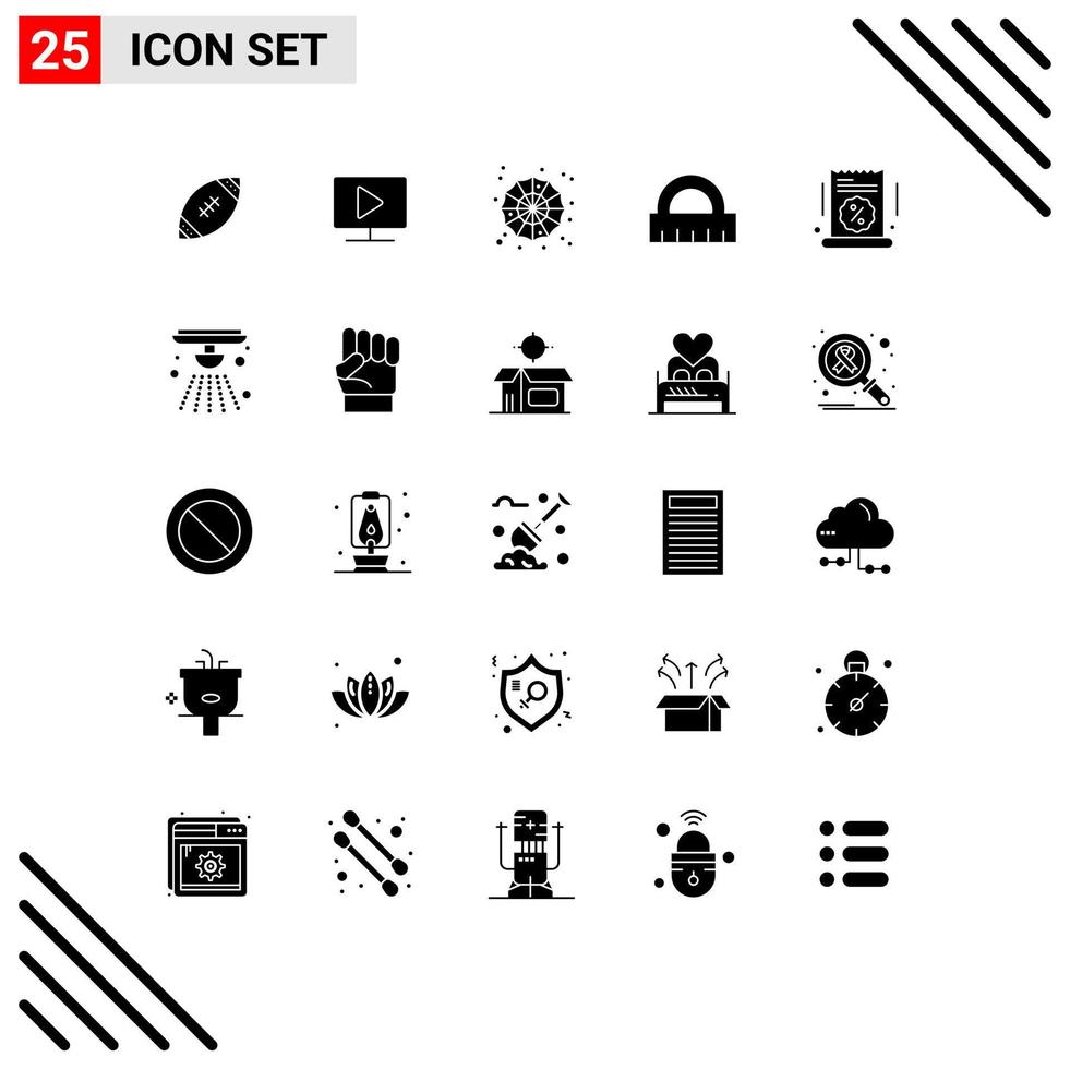 Solid Glyph Pack of 25 Universal Symbols of grand sale ruler play control scary Editable Vector Design Elements