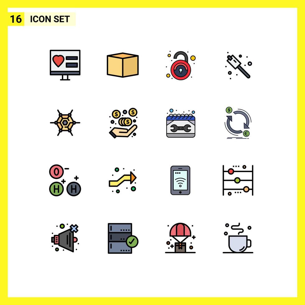 16 User Interface Flat Color Filled Line Pack of modern Signs and Symbols of technology decentralized public sweets camping Editable Creative Vector Design Elements